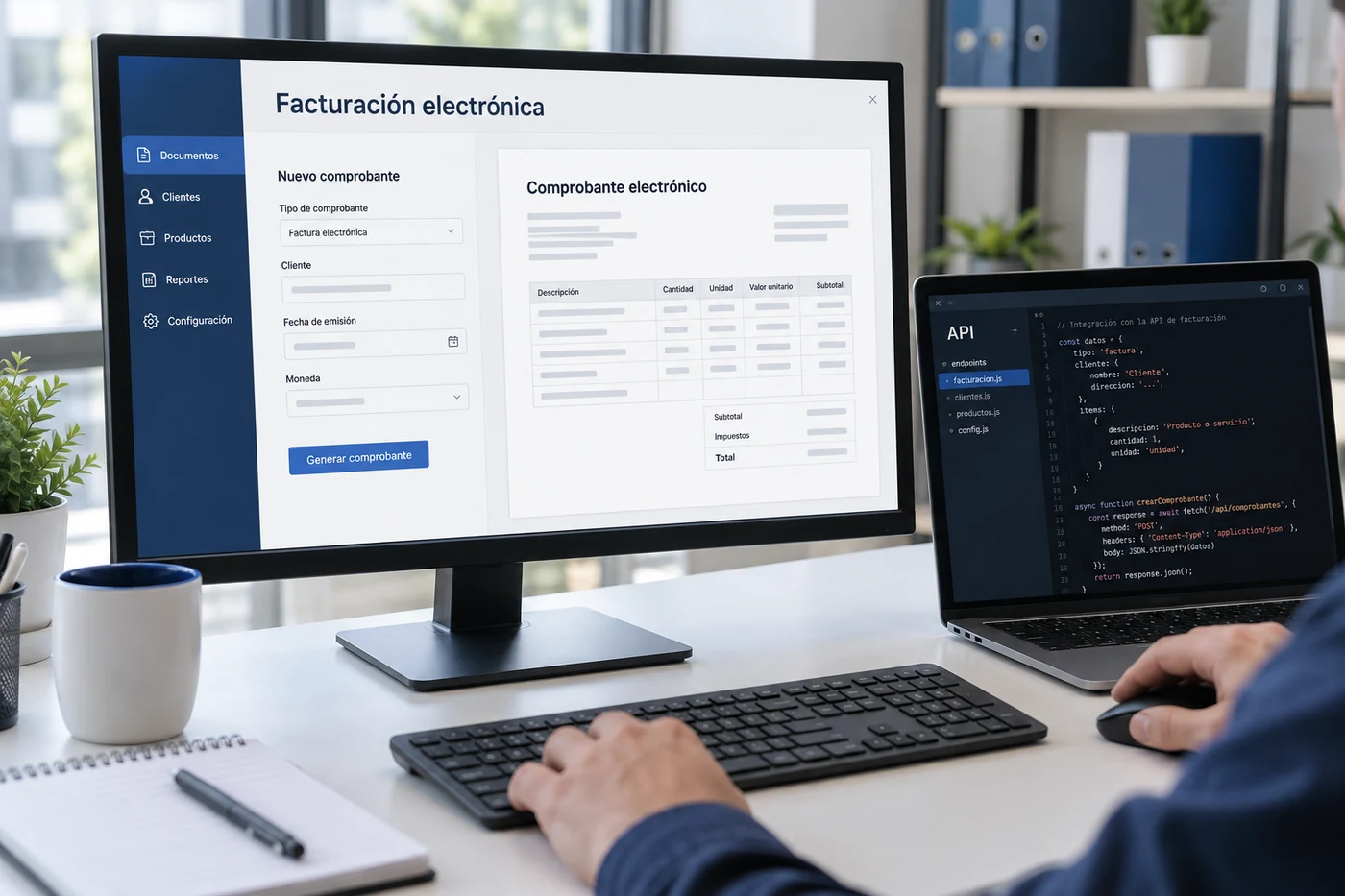 Aplicación de facturación electrónica con vista de comprobante y consola de integración API